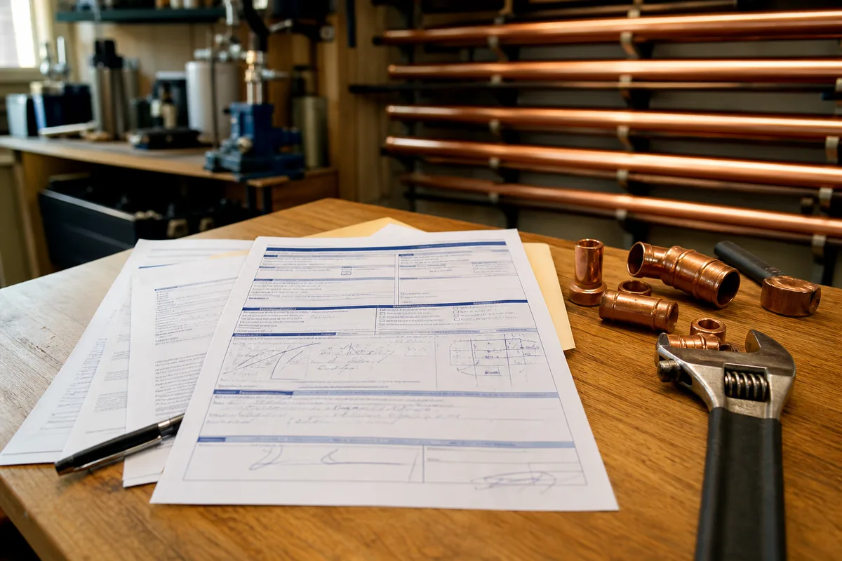 Constat de dégât des eaux rempli sur une table avec des documents
